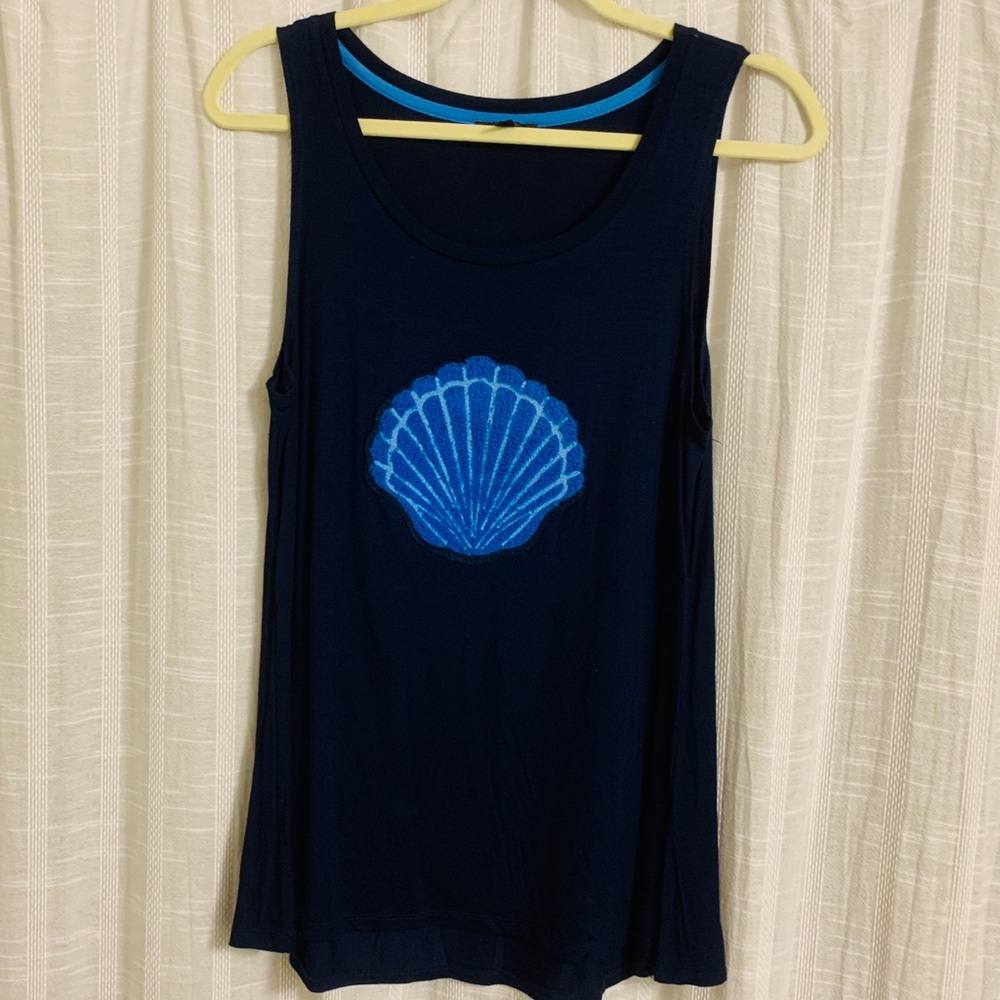 Navy Embroidered Shell Scoopneck Tank
